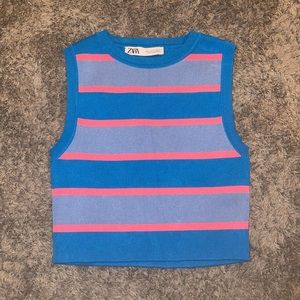 Zara blue and pink striped cropped tee